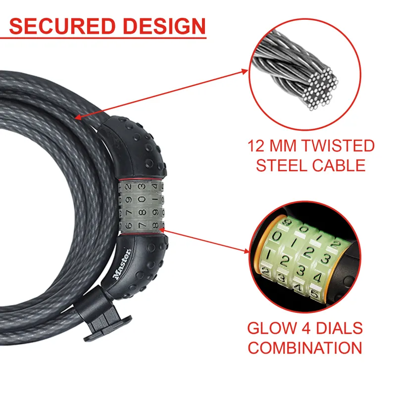 Master Lock Bicycle Cable Glow Combination Lock 12mm X 1.8m 8190-2
